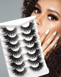Kiromiro Lashes 20mm Fluffy False Eyelashes Thick Volume Dramatic Cat Eye Lashes 7 Pairs Long Strip Wispy Lashes Pack