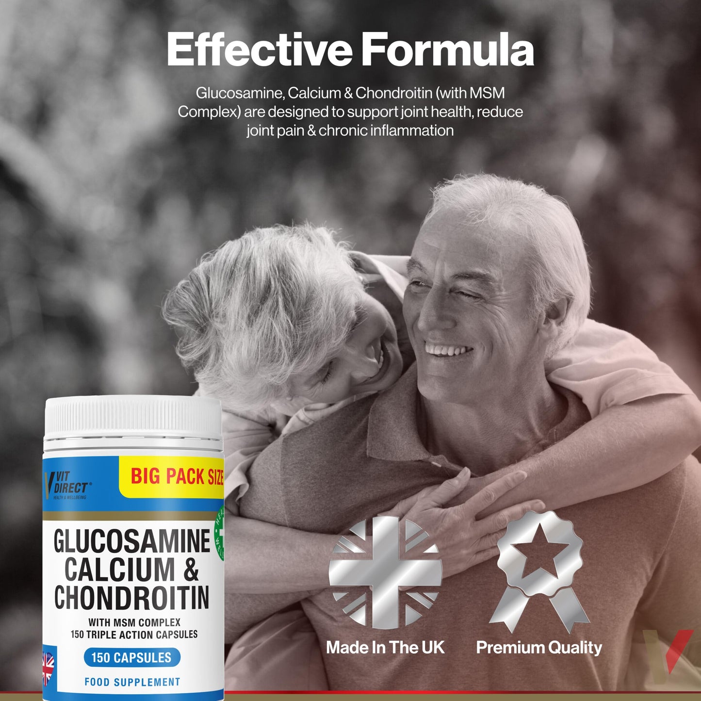 Vit Direct - Glucosamine, Calcium & Chondroitin (with MSM Complex) - 120 Triple Action Capsules - Joint Care Supplement - Supports Joint Health - Designed to Reduce Joint Pain