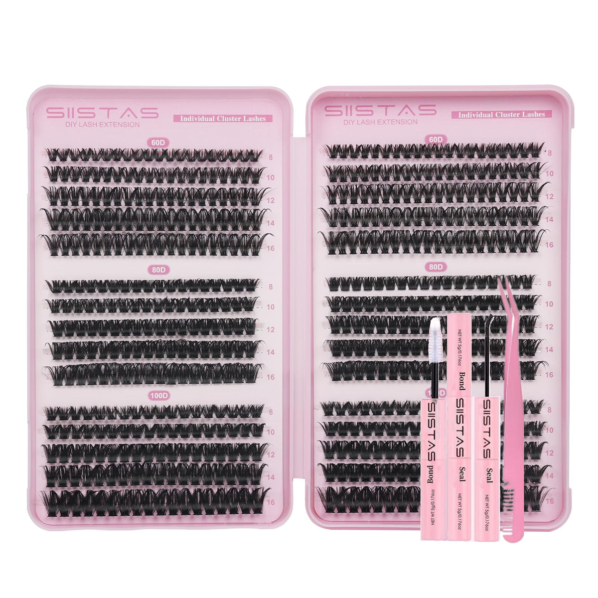 SIISTAS Fluffy Individual Eyelashes Kit 546Pcs Clusters Lashes 60D+80D+100D D Curl Thick Lash CLusters with Lash Bond and Seal Tweezers DIY Lash At Home Look Like Eyelash Extensions(60+80+100kit)