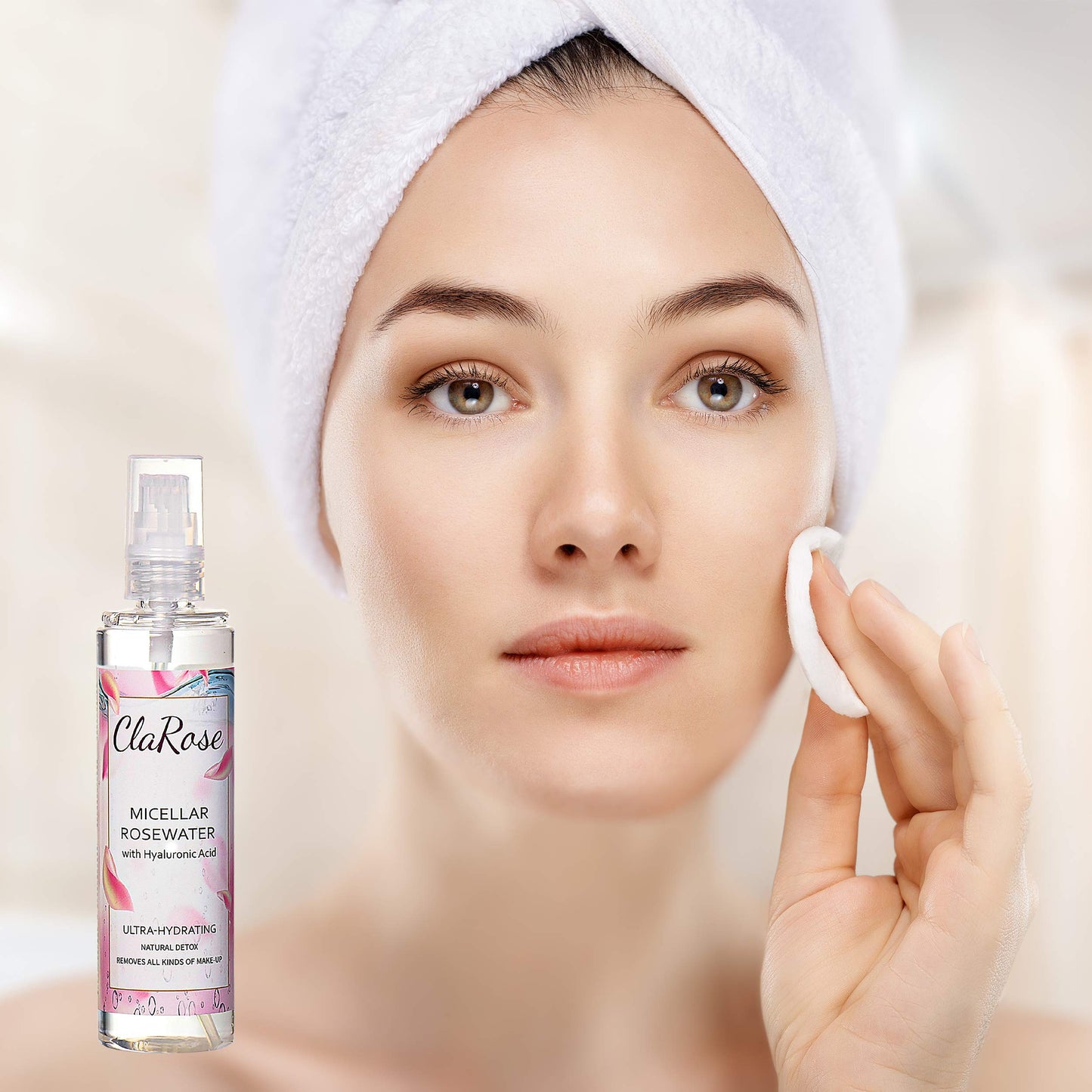 ClaRose Micellar Water with Hyaluronic Acid and 100% Natural Vegan Rosewater, 300 ml, (Pack of 2)