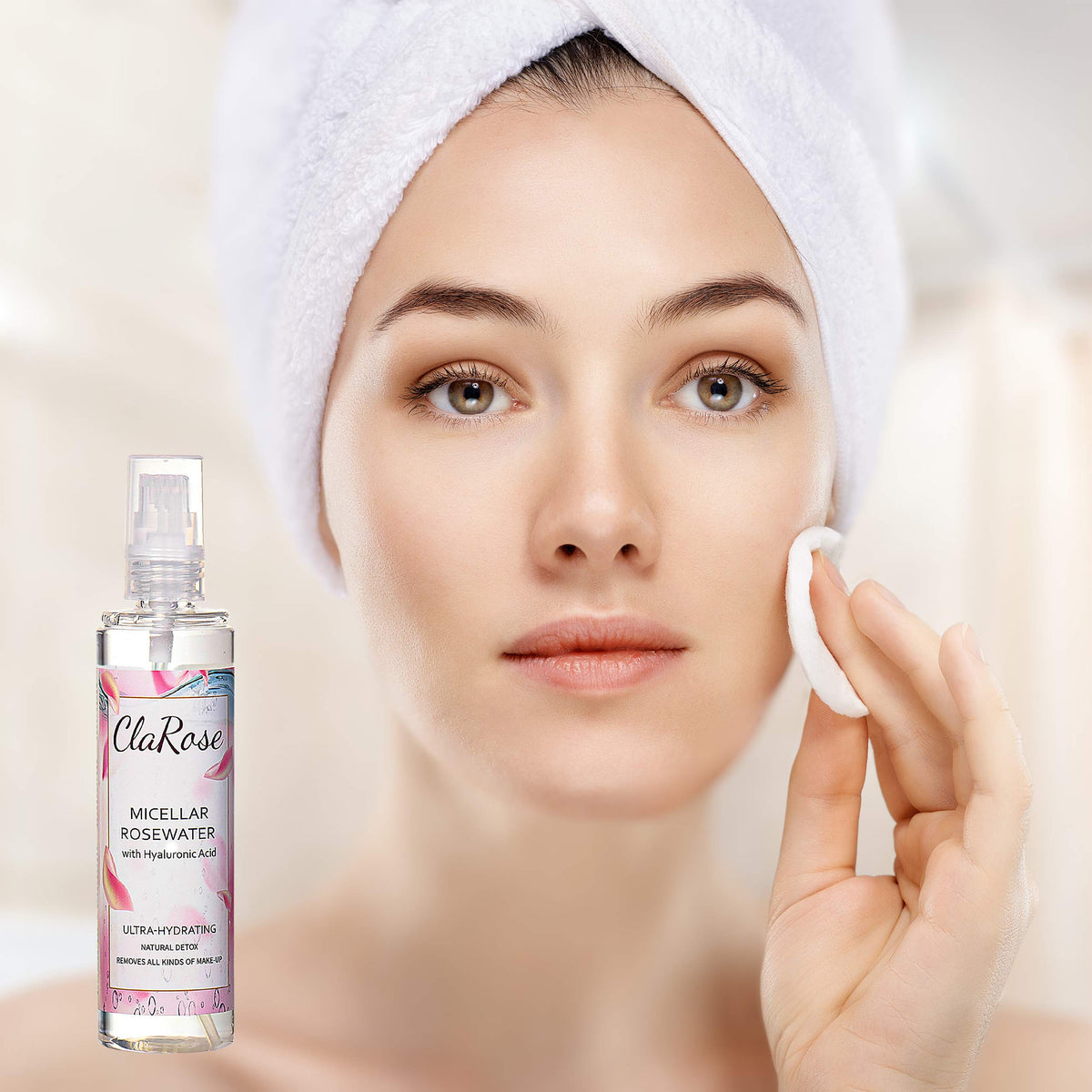ClaRose Micellar Water with Hyaluronic Acid and 100% Natural Vegan Rosewater, 300 ml, (Pack of 2)