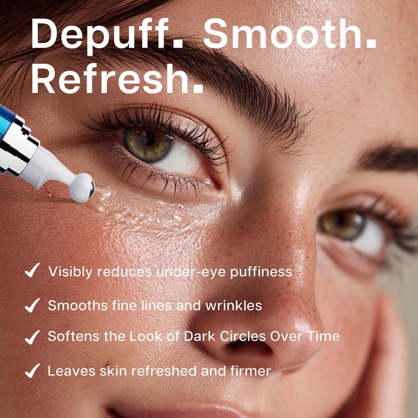 VRAIKO Eye Serum for Dark Circles and Puffiness, 5% Caffeine 8% Retinol Under Eye Cream with Build-In 3D Roller Applicator, Hyaluronic Acid Peptide for Hydration Fine lines Wrinkles, 0.5 fl oz