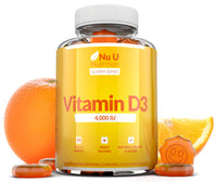 Nu U Nutrition Vitamin D3 Gummies 4000 IU Adults - 90 Gummies - 3 Months Supply - Delicious Natural Orange Flavour - High Strength Vitamin D (Cholecalciferol) Supplement - Vegetarian Chewable VIT D