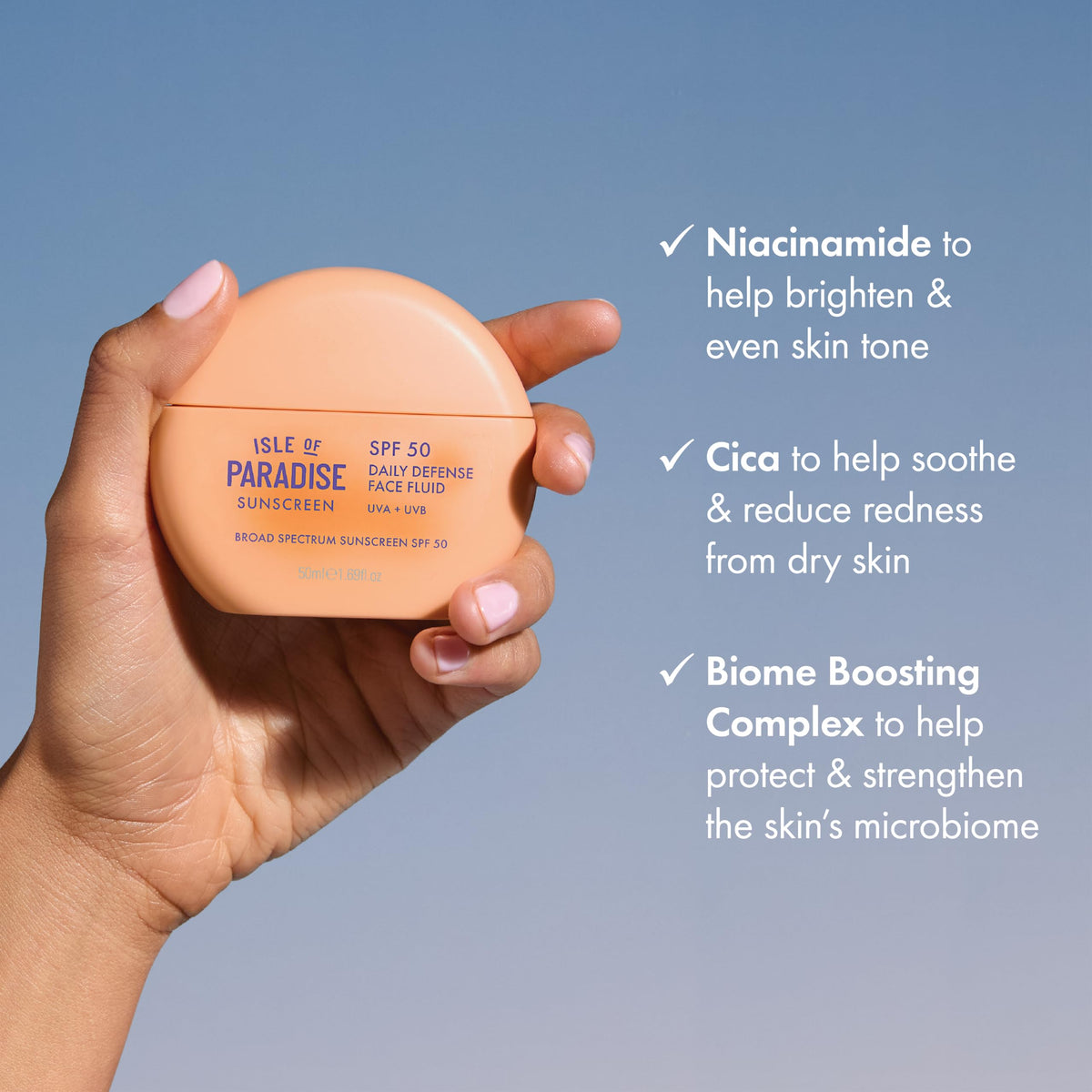 Isle of Paradise Daily Defense Face Fluid SPF 50, Lightweight Invisible Sunscreen For Face, Broad Spectrum Protection, Hydrating, Non-Greasy & Makeup-Friendly Formula, 1.69 fl. oz/50 ml Bottle
