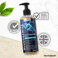 Horbäach Glucosamine Gel | 150 ml | with Menthol and Capsicum | Cooling Effect | Highly Absorbable, Non-Sticky and Non-Greasy Gel | By Horbaach