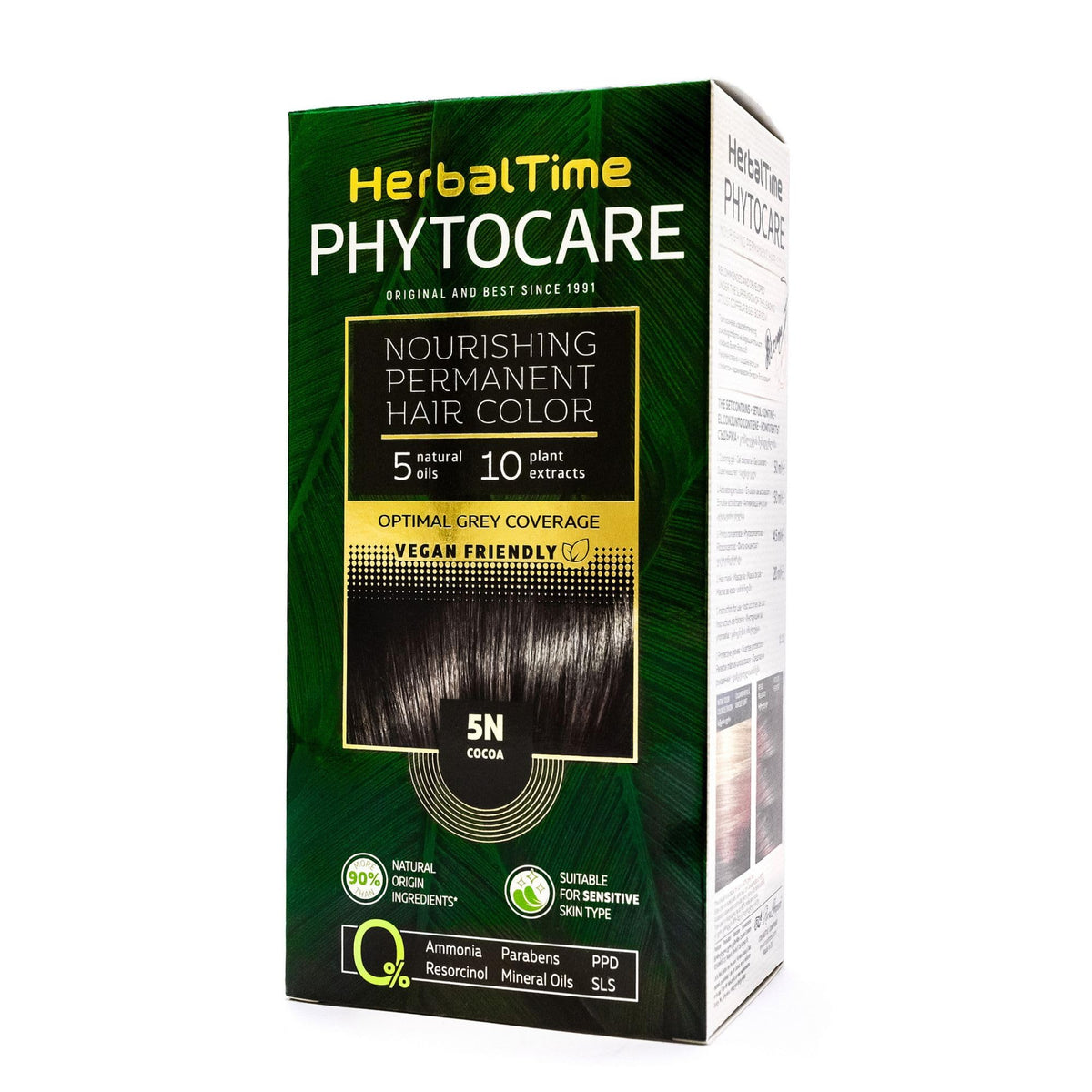 Herbal Time Phytocare Permanent Hair Dye Color Cocoa 5N | Professional Natural Hair Dye Kit | Nourish and Protect Your Hair | Ammonia, PPD and SLS Free | 124.5 ml
