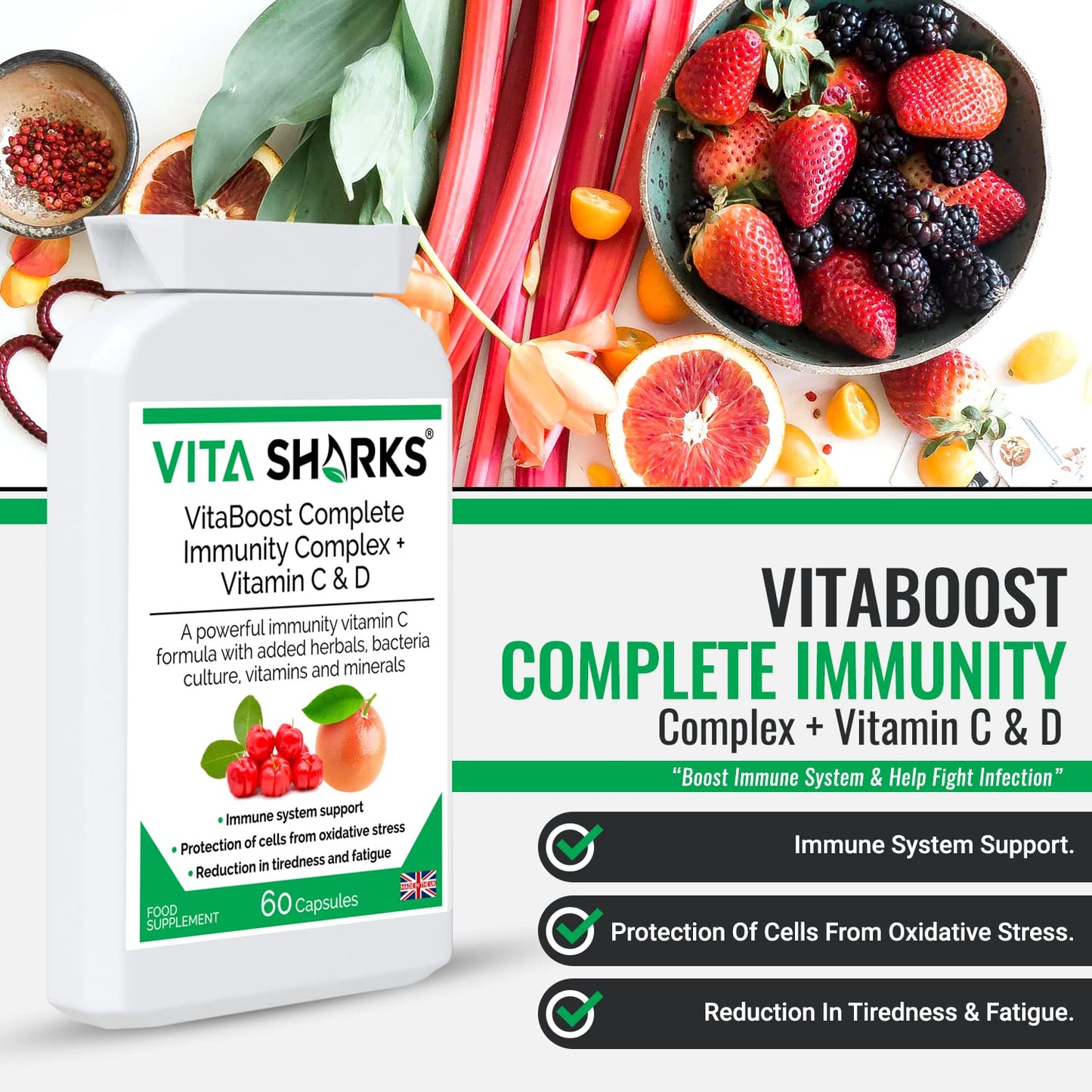 VitaBoost Complete Immunity Complex + Vitamin C & D. Fight Infection & Boost Immune Function. Anti-Viral & Anti-Bacterial. All-in-One Potent Vitamin C Formula. Essential Vitamins & Minerals