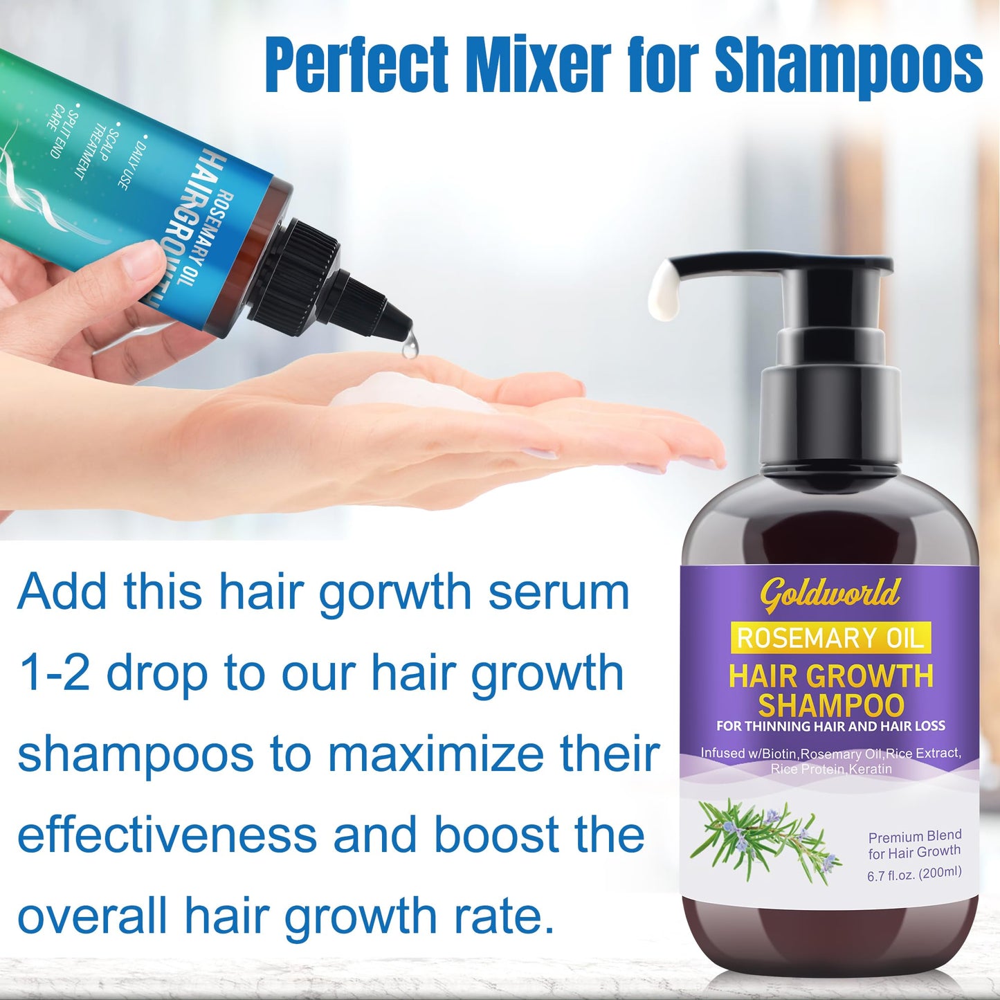 GoldWorld Rosemary Oil for Hair Growth,2 Pack Hair Growth Oil,Diluted Rosemary Oil and Hair Serum for Dry Damaged Hair,Proven Hair Loss Treatment & Hair Thickening Products,Gifts for Women Men