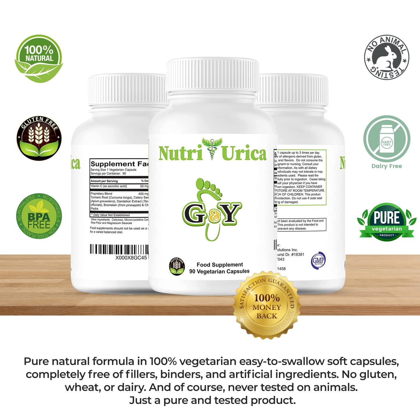 Gout and You NutriUrica - Uric Acid Support with 6 Key Ingredients - 500 mg 90 Vegetarian Capsules