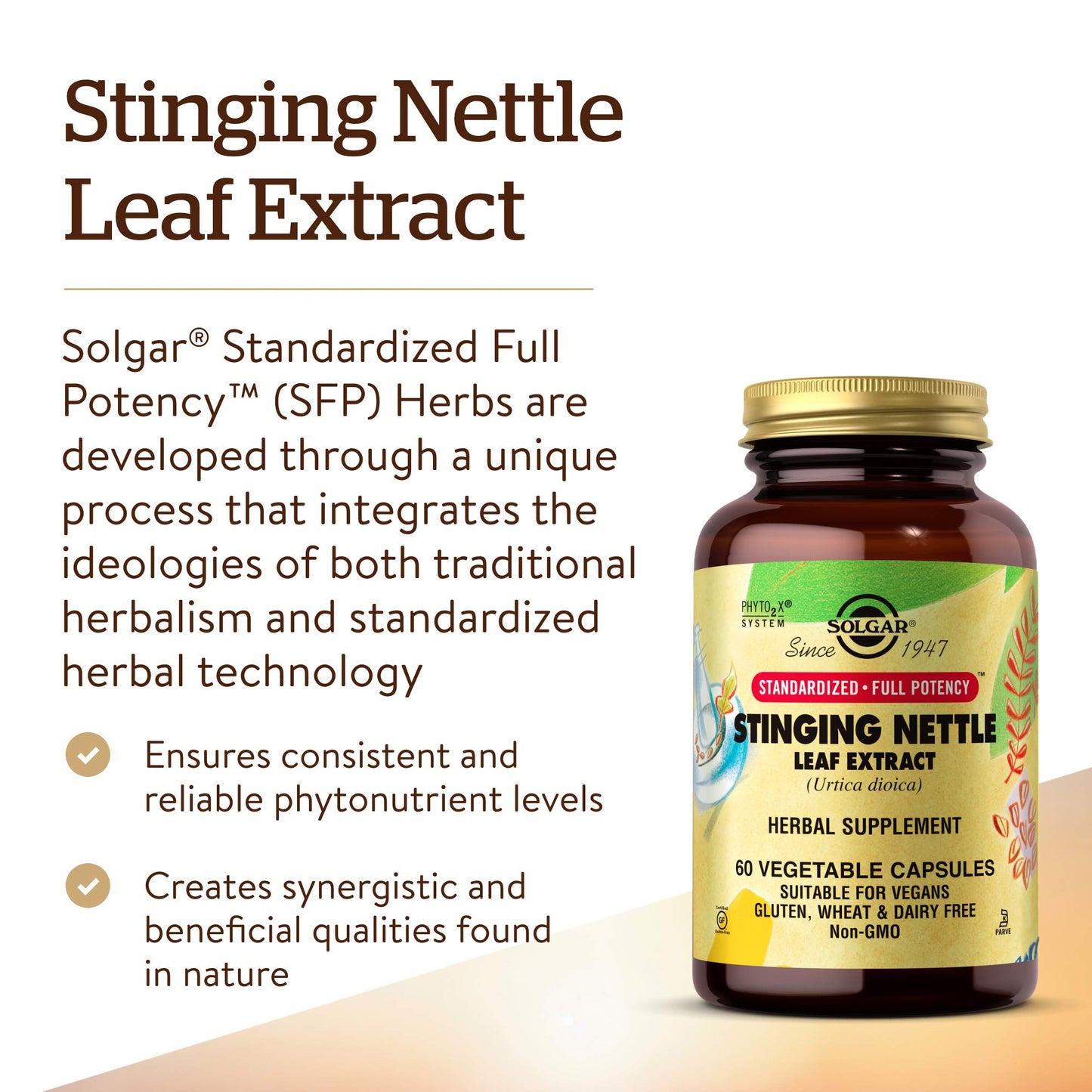 Solgar Nettle Leaf Extract Vegetable Capsules - Pack of 60 - Rich in Antioxidants - Vegan and Kosher