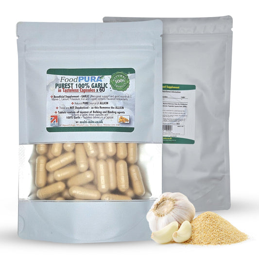 FoodPURA Pure Garlic Capsules Recommended Daily Strength 1000mg HACCP Certified, Manufactured in The UK by FoodPURA 1 Pack of 60 Capsules