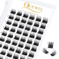 QUEWEL Cluster Lashes 72 Pcs Wide Stem Individual Lashes C/D Curl 8-16mm Length DIY Eyelash Extension False Eyelashes Soft for Personal Makeup Use at Home (Lovely02-D-12)