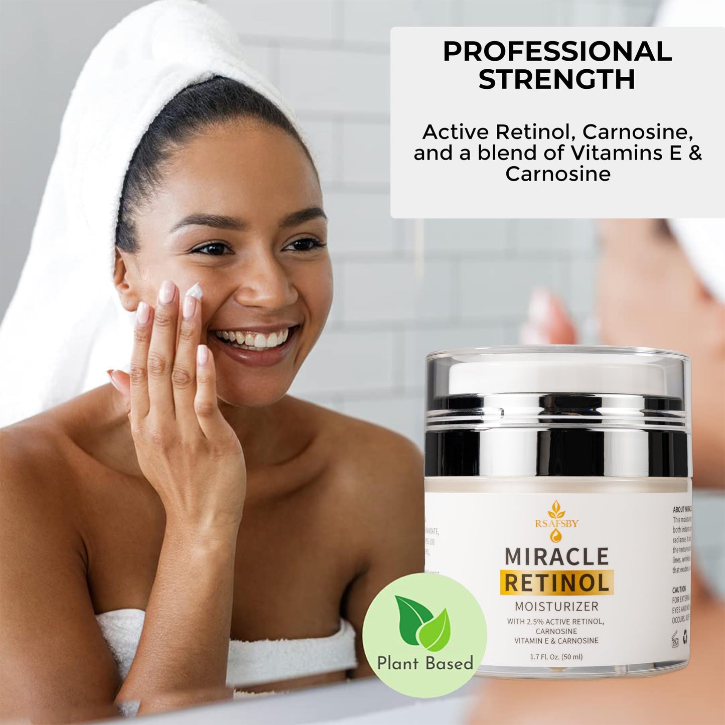 RSAFSBY Miracle Retinol Moisturizer – 2.5% Active Retinol, Vitamin E & Carnosine – Anti-Aging Face Cream for Fine Lines, Wrinkles & Dark Spots – Day & Night Hydrating Cream – 50ml