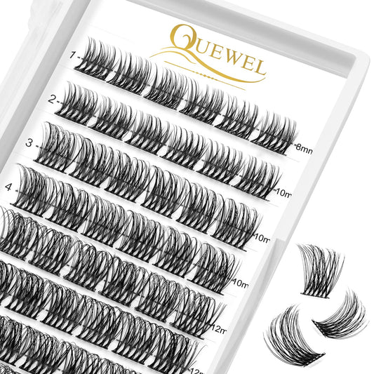 QUEWEL Lash Clusters 72 Pcs Wide Stem Cluster Lashes Mix8-16mm DIY Eyelash Extension Individual False Eyelashes Soft & Do Not Break for Personal Makeup Use at Home(QUH-S019-Mix8-16mm)