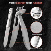 BEZOX Ergonomic Angled Head Precision Toenail Clipper for Senior Thick Nails - Large Finger Nail Clippers Adult with Metal Nail File for Men and Women