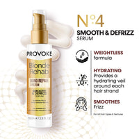 PROVOKE Blonde Rehab N0'4 Smooth and DeFrizz Bond Repair Hair Serum 100 ml, Smoothes Frizz and Restores Volume in 1 Wash with Pro Bonding Complex, Keratin and Hyaluronic Acid, for Blonde Damaged Hair