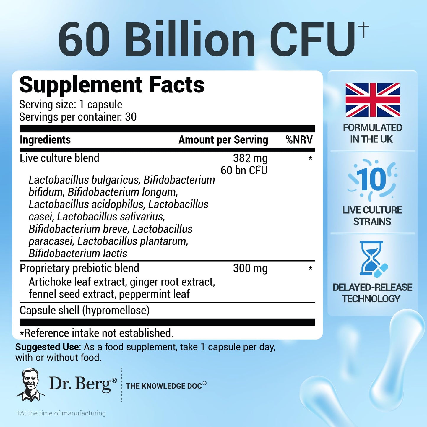 Dr. Berg Nutritionals Dr. Berg Bio Cultures Complex Probiotics with Prebiotics | 60 Billion CFU | Prebiotic and Probiotic Supplements with Lactobacillus and Bifidobacterium Strains