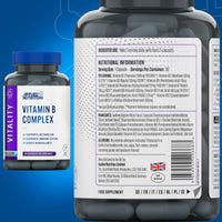 Applied Nutrition Vitamin B Complex Multivitamin - High Potency B12, B6, B1, Folic Acid & Biotin - Supports Metabolism, Reduces Tiredness & Fatigue, Helps Immune System - (90 Capsules)