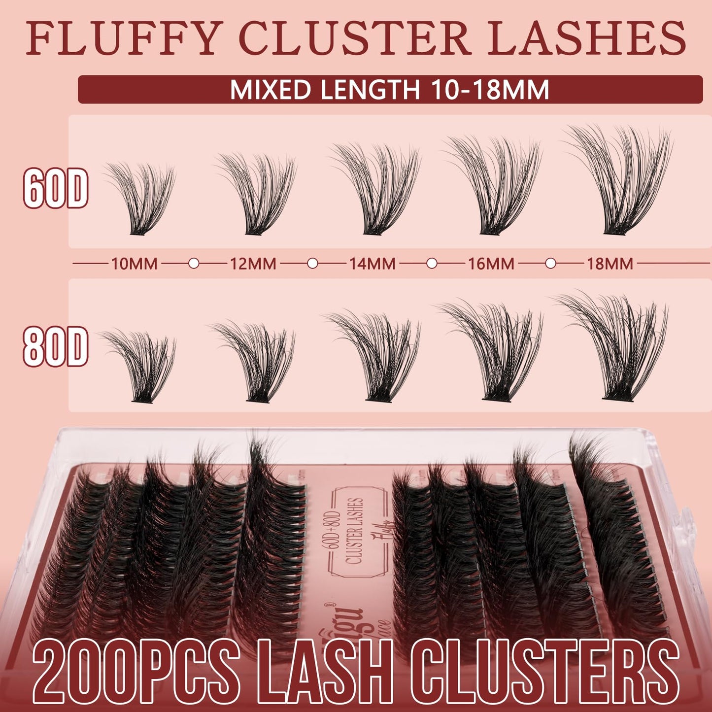 Higu clace Fluffy Cluster-Lashes Kit 60D+80D, Individual-EyeLashes Kit Mix 10-18mm, Volume Lash Cluster Kit D Curl, DIY Lash Extension Kit with Lash Bond and Seal and Lash Applicator at Home(60D+80D Mix10-18)