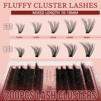 Higu clace Fluffy Cluster-Lashes Kit 60D+80D, Individual-EyeLashes Kit Mix 10-18mm, Volume Lash Cluster Kit D Curl, DIY Lash Extension Kit with Lash Bond and Seal and Lash Applicator at Home(60D+80D Mix10-18)