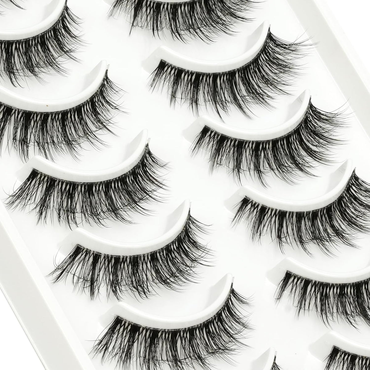 EMEDA 10 Pairs 3D Fake Lashes - Short, Soft, Reusable, Transparent Strip Lashes - Handmade, Natural Looking Eyelash