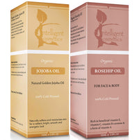 intelligent cosmetics Rosehip Oil & Jojoba Oil 100% Cold Pressed Pure Certified Organic Oil 100ml in Each Bottle, Natural Vitamin E, Vitamin C, for Face, Hair, Nails, Body