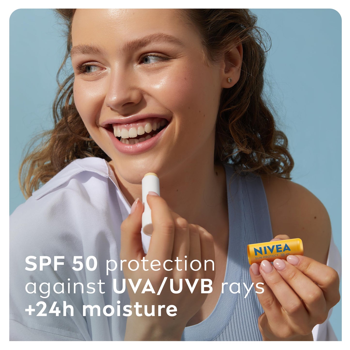 Nivea Sun NIVEA SUN Protect Caring Lip Balm SPF50 (4.8g), Factor 50 Balm with Shea Butter, Protection Against UVA/UVB Rays with 24H Moisture, Lip Care, No White Cast