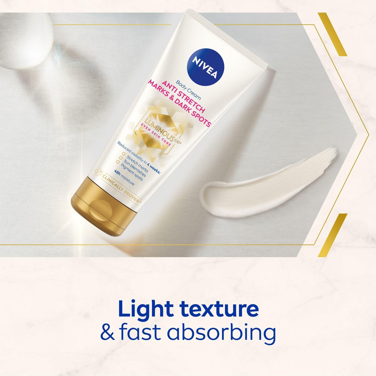 NIVEA Luminous 630 Anti Stretch Marks & Dark Spots Body Cream (200ml), 48-Hour Moisturising Cream Reduces Stretch Marks, Sun Blemishes and Pigment Spots, With Thiamidol