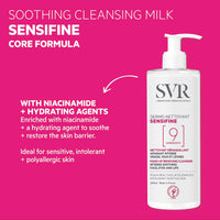 SVR SENSIFINE Soothing Ultra-Gentle Face, Eyes & Lips Cleansing Milk / Makeup Remover for Sensitive, Reactive Skin, 9-Ingredient Minimalist Formula, 400ml
