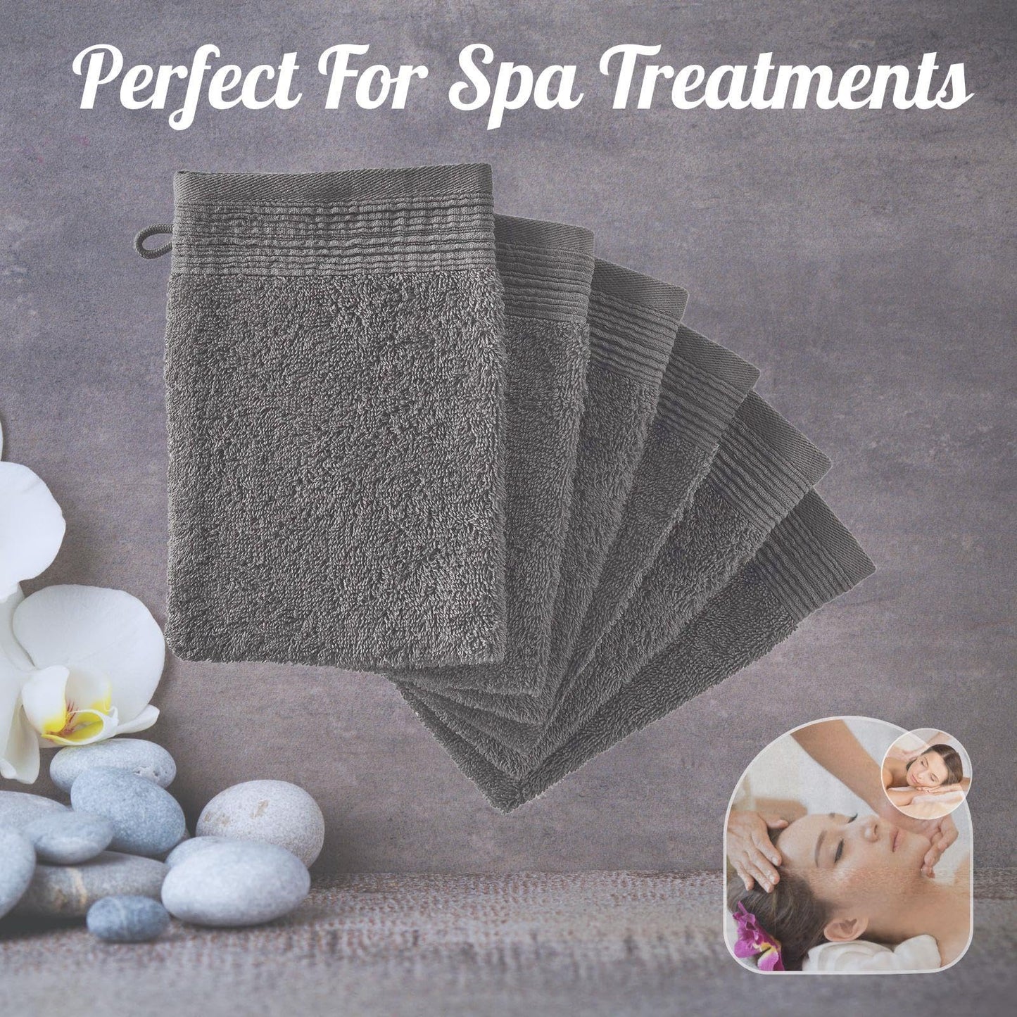 Adore Home 6 x Premium Quality Wash Mitts Absorbent Flannel Glove Face Mitt Body Scrub, Anthracite Grey