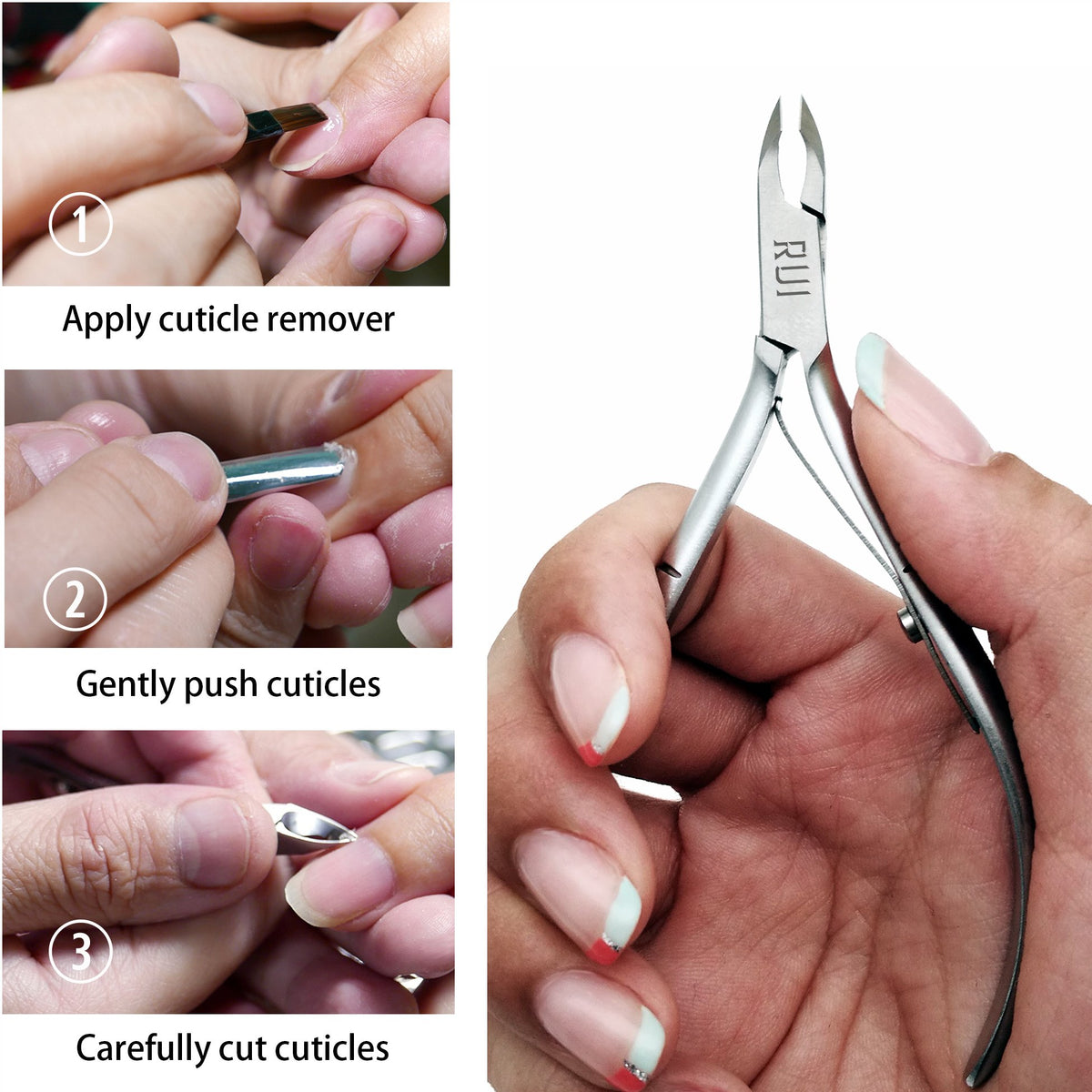 Rui Smiths Professional Cuticle Nippers | Precision Surgical-Grade Stainless Steel Cuticle Trimmer, French Handle D01 (Single Spring 4mm Jaw)