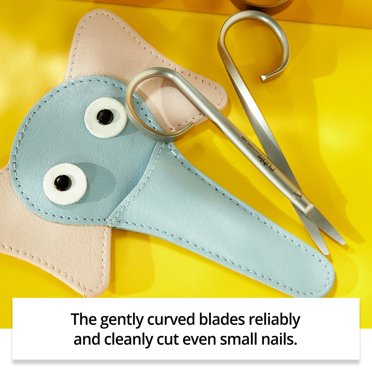 Rubis Kid Nail Scissors with Case Elefantina - High-Quality Baby Nail Scissors Rounded with Leather Case - Children's Nail Scissors - Round Tip