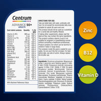Centrum Advance 50+ Tablets Multivitamin & Mineral Supplements, with 24 essential nutrients, including vitamin D, C, Zinc, 100 ct (Product may vary).