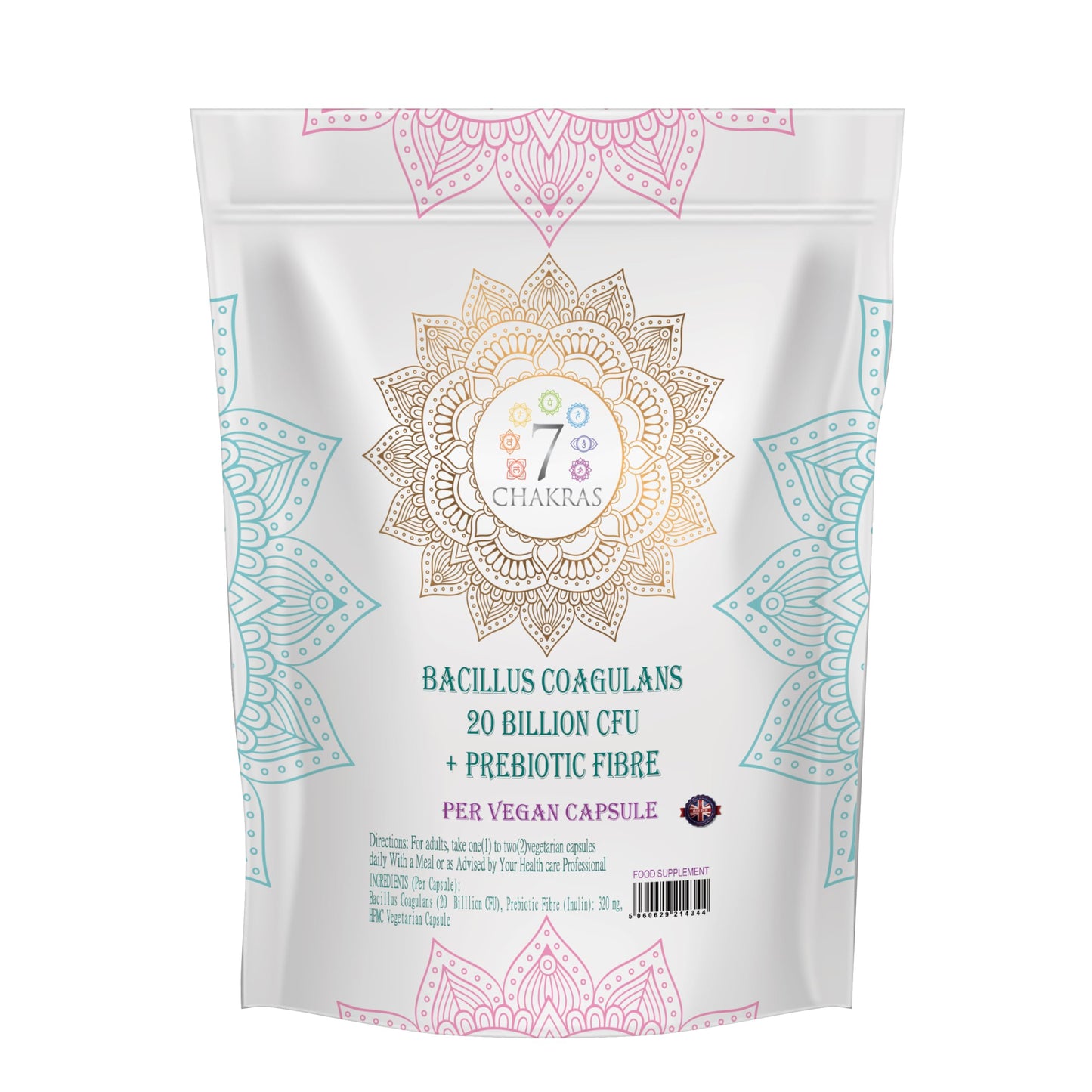 7 Chakras 7C Bacillus Coagulans | 60 High Strength Spore Probiotic Capsules - 20 Billion CFU Bacillus Coagulans Probiotic per Serving | Non-GMO, Gluten & Allergen Free | Made in The UK