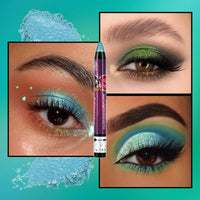 LYNTYAOU Peacock Green Pearl Shimmer Eyeshadow Stick, Blue Color Cream Eye Shadow, Metallic Glitter Eyeshadows, Pearlescent Highlight Pencil Crayon Brightener Pen, Smooth High Pigmented Eyeliner