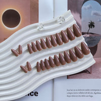 KQueenest Brown Press on Nails Almond Medium Length, Almond False Nails with Glue, Glossy Solid Nude Brown Fake Nails Press ons Stiletto, Reusable Soft Gel Stick on Nail for Women, 24 Pcs