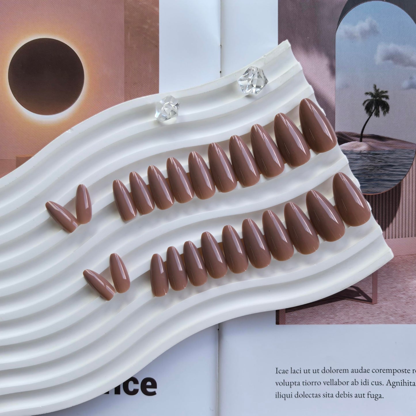 KQueenest Brown Press on Nails Almond Medium Length, Almond False Nails with Glue, Glossy Solid Nude Brown Fake Nails Press ons Stiletto, Reusable Soft Gel Stick on Nail for Women, 24 Pcs