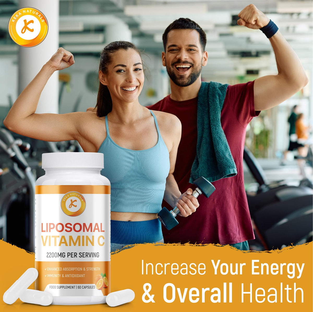 Keka Naturals Liposomal Vitamin C 2200mg, Max Absorption, High Strength, Antioxidant, No additives, Non-GMO - 60 Capsules