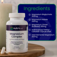nutriluxe Nutriluxe Magnesium Glycinate Complex - 202mg Elemental Magnesium, 3 Forms - High Absorption - Chelated - Sleep, Muscle Function & Energy Support - UK Made, GMP Certified - 120 Vegan Capsules