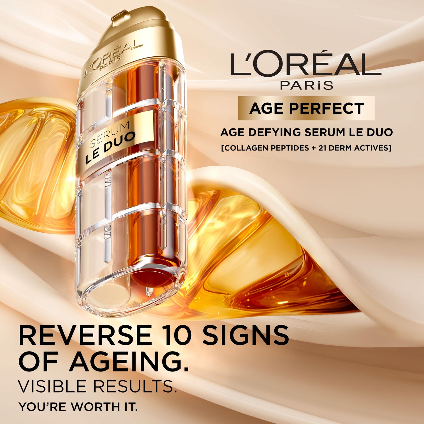 L'Oreal Paris L’Oréal Paris Face Serum, Age Defying Serum Le Duo, Collagen Peptide Booster and Vitamins B3 & C*, Instant Firmness & Radiance, Clinically Proven Reverse Appearance of Upto 5 Years of Wrinkles*, 30ml