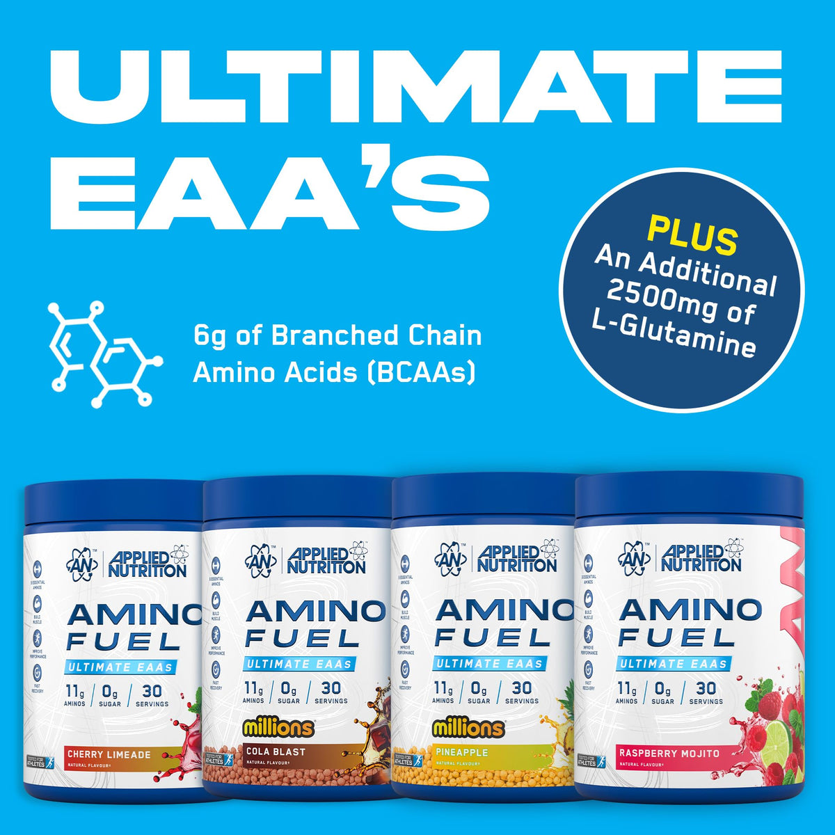 Applied Nutrition Amino Fuel - Amino Acids Supplement, EAA Essential Amino Acids Powder, Muscle Fuel & Recovery (390g - 30 Servings) (Candy Ice Blast) (New)