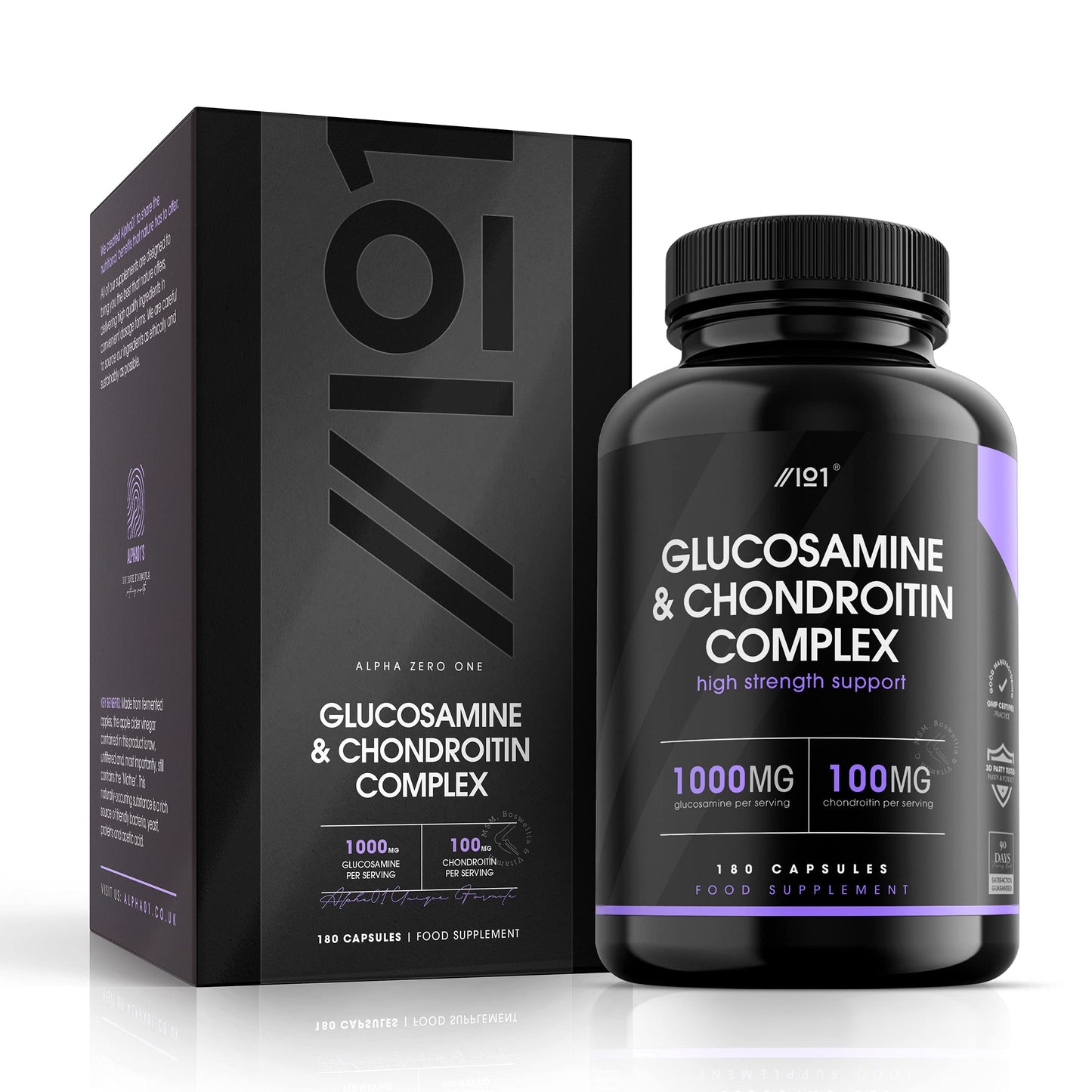 ALPHA01 Glucosamine & Chondroitin Complex - with MSM, Boswellia, Rosehip, Ginger & Turmeric - Made from Pasture Raised, Grass-Fed Bovine - Non-GMO, 180 Capsules