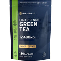 Horbäach Green Tea Capsules 12,480mg | High Strength Green Tea Extract | Contains Polyphenols | 120 Powder Capsules | Vegan | by Horbaach
