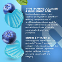 supplmnt. Supplmnt. Marine Collagen Gummies, Hydrolysed Collagen Peptides with Biotin, Hyaluronic Acid & Vitamin C, Supplements for Women & Men, for Skin, Hair & Nails, Blueberry