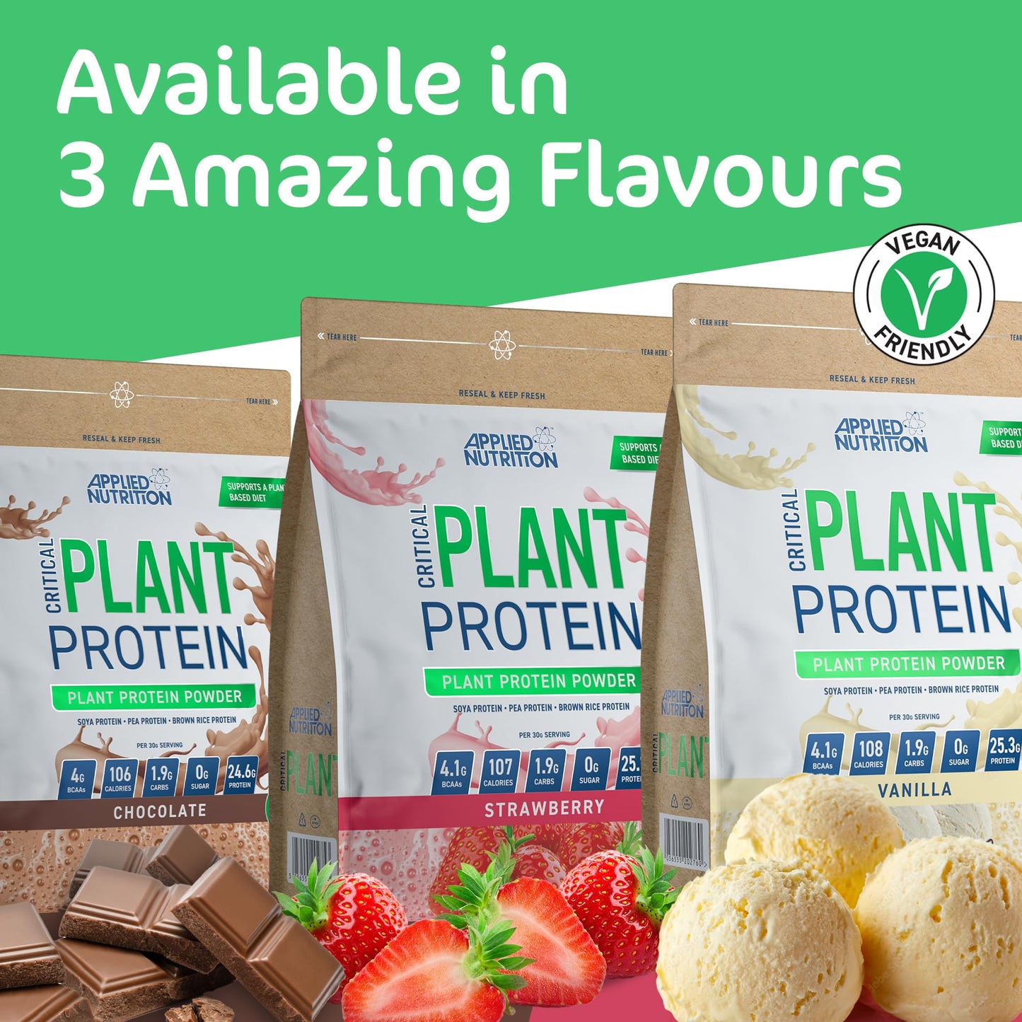 Applied Nutrition Critical Plant Protein - Vegan Protein Powder, Plant Based Supplement (450g - 15 Servings) (Strawberry)