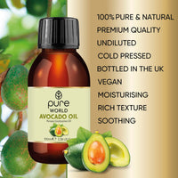 Pure World Avocado Oil 100ml 100% Pure and Natural Cold Pressed Premium Quality Avocado Oil Skin, Edible
