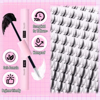 Manga Lash Clusters Kit Spiky Cluster Eyelash Extensions Kit Anime Lashes Individuals Dramatic Lash Extensions Kit DIY at Home 8-16MM Cluster Lashes Kit with Bond and Seal Waterproof and Tweezers