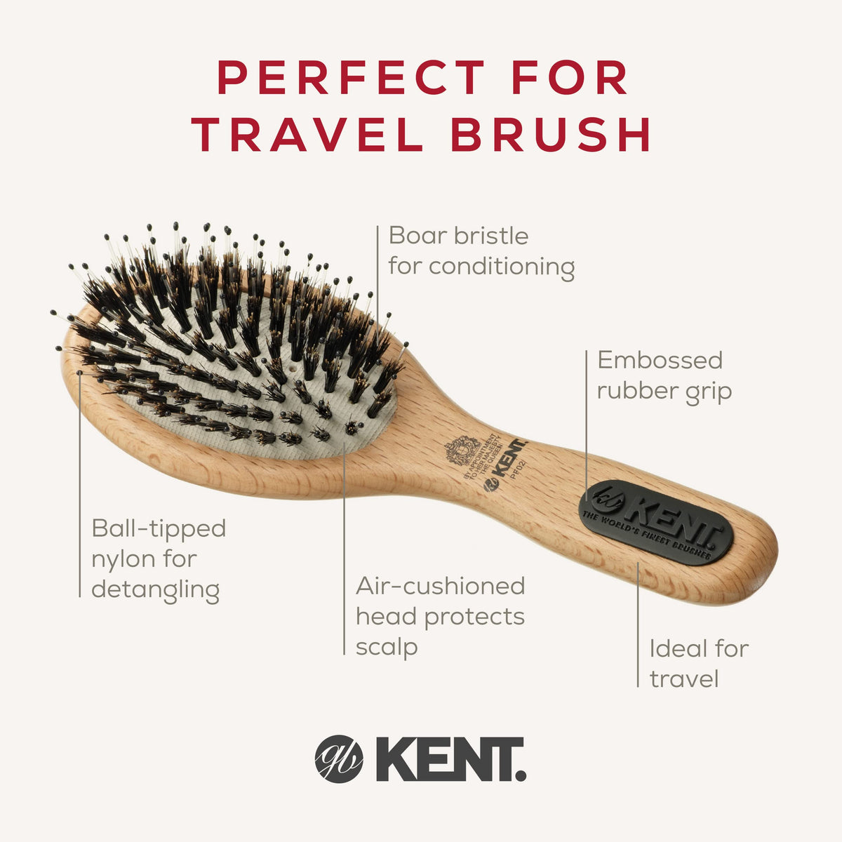 KENT Kent Brushes PF10 Small Handbag Mini Hair Brush Bristle Smoothing Brush