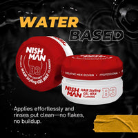 nishman NISHMAN Aqua Gel Wax for Men B3 - Flaming 150g - Mango Scent - Natural Shine Look - Ultra High Strong Hold - Long-Lasting Control and Definition
