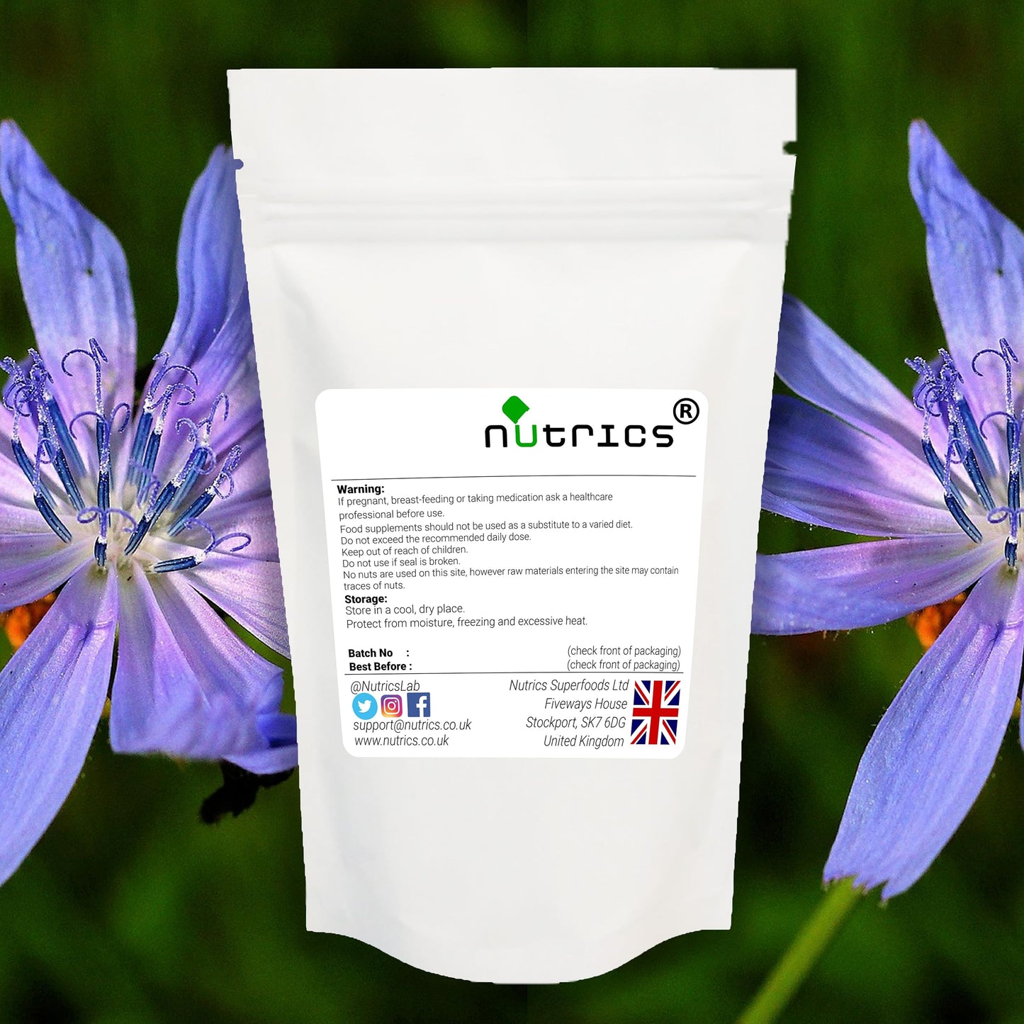 Nutrics® INULIN POWDER Prebiotic - Chicory Root 100% Natural Dietary Fibre - Suitable for Vegan Vegetarian Halal & Kosher Diet (75g)